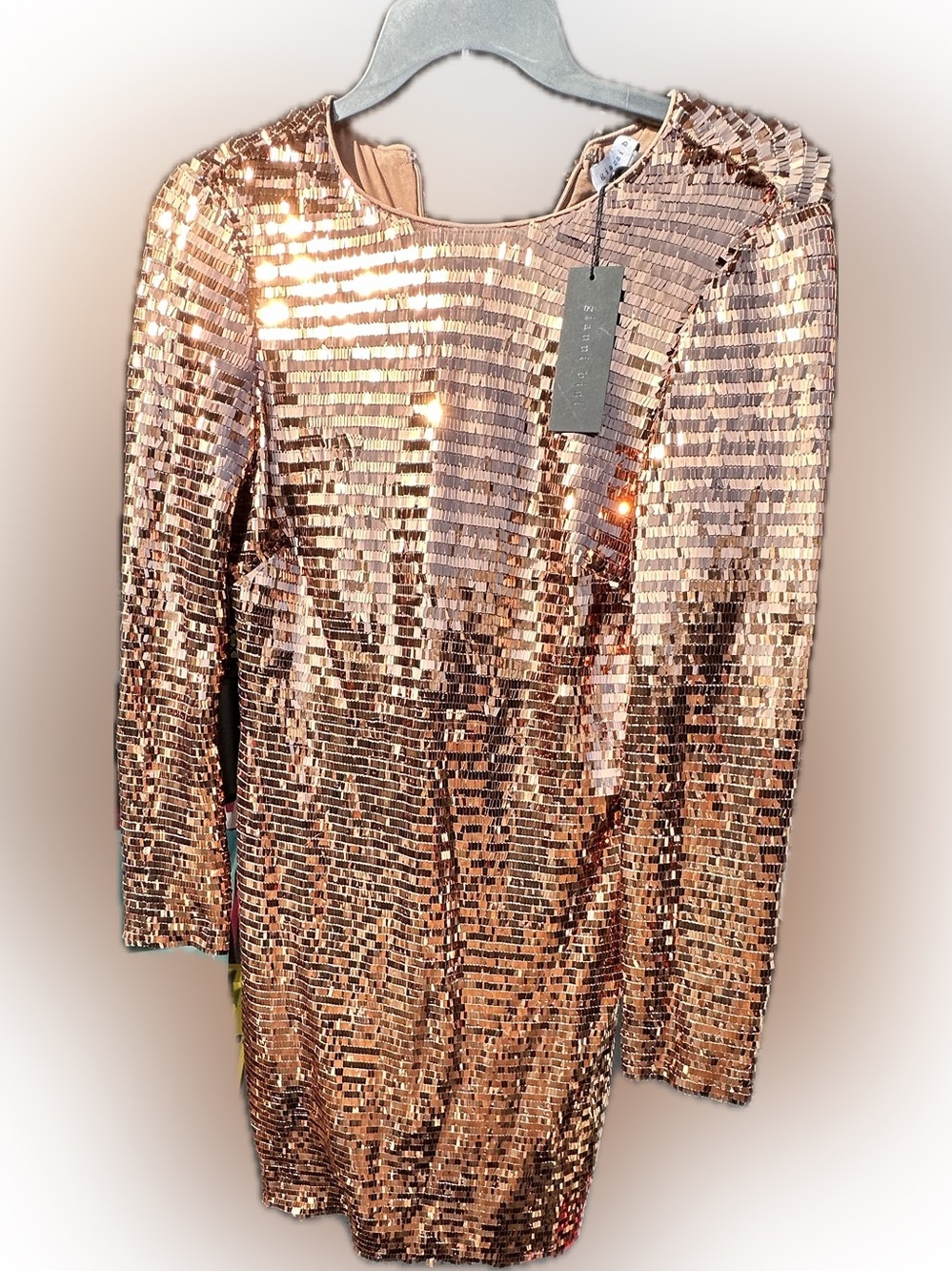 Gianni Bini Bronze Sequin Long-Sleeve Shift Dress - Picture 3 of 6